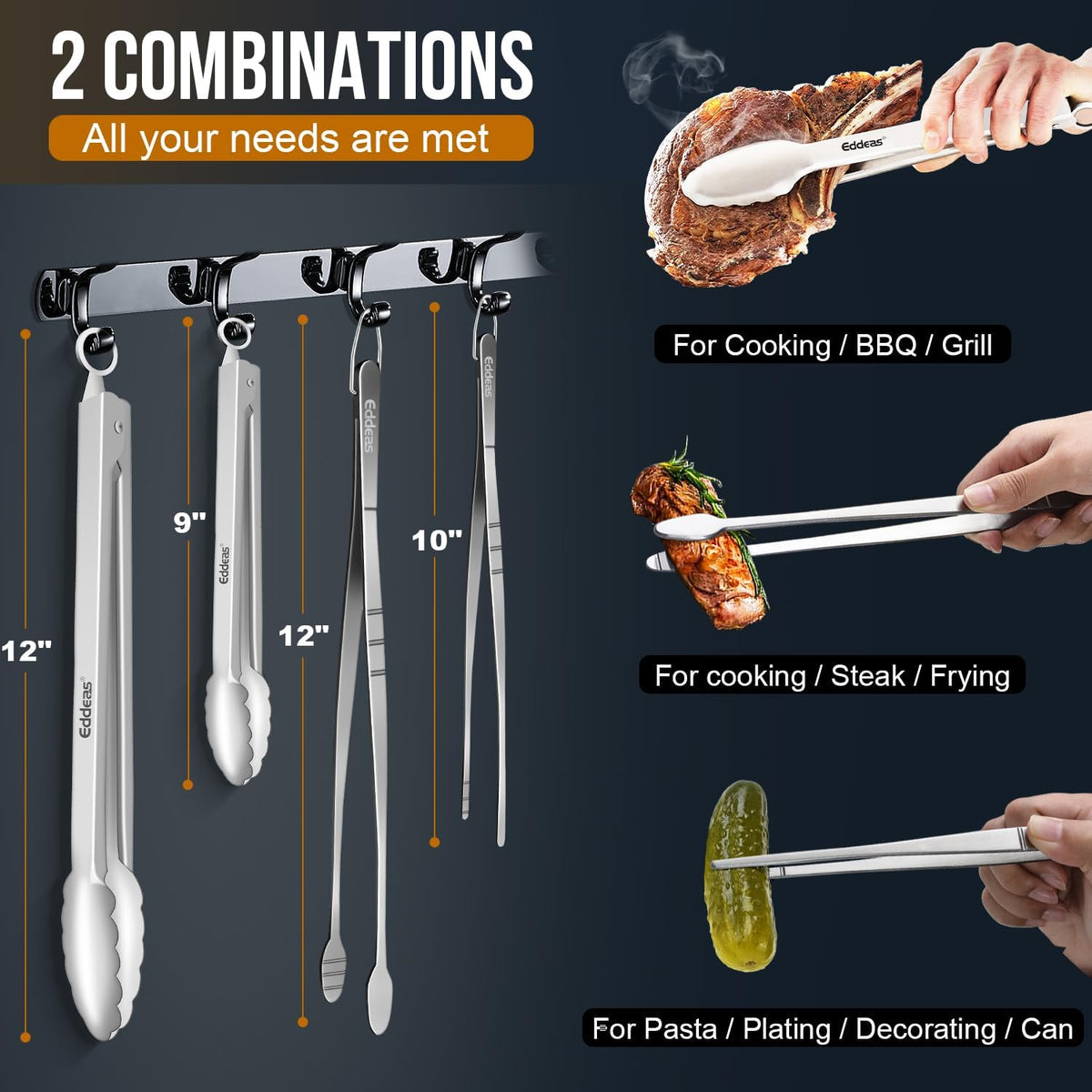 Tongs For Cooking Up To 600°F Metal Kitchen Tweezers Tongs 12", 9 in