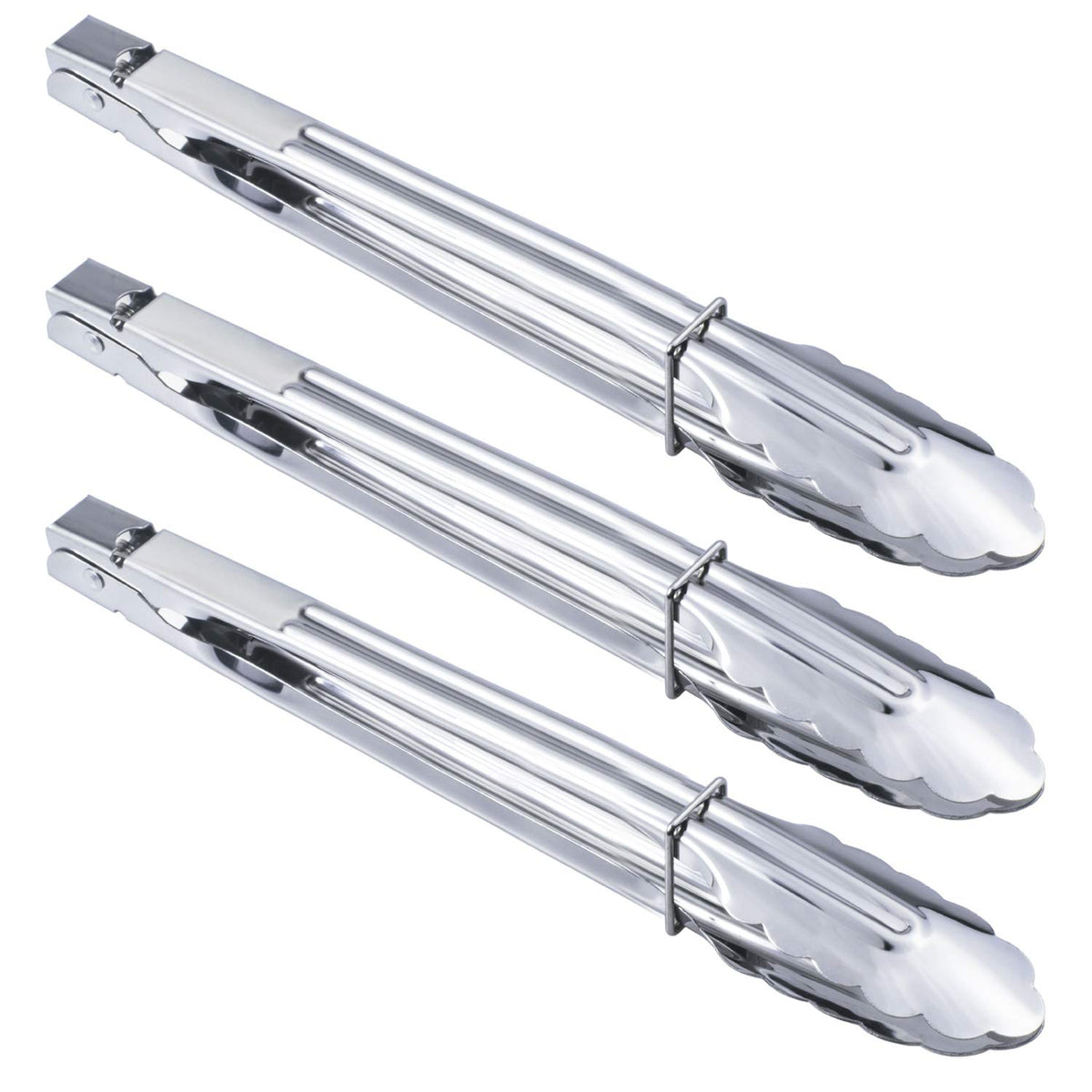 HINMAY Stainless Steel Serving Tongs Grilling Tongs for Cooking Camping Barbecue (12-Inch 3 Pieces)