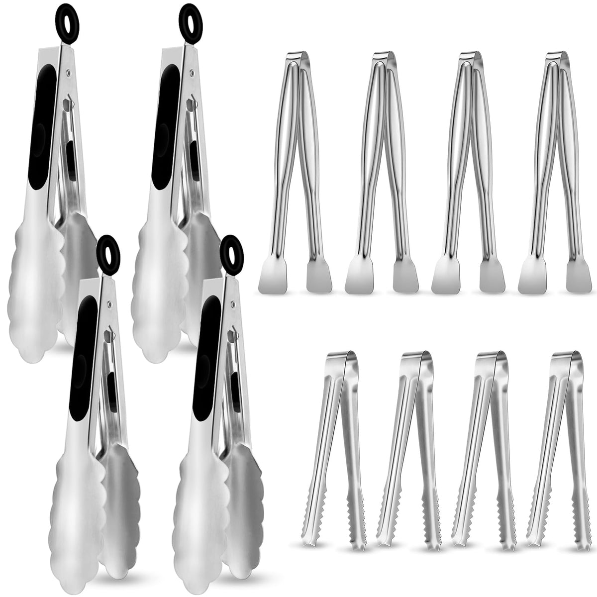 Chengu 12 Pack Stainless Steel Kitchen Tongs, 7/9/12 Inches