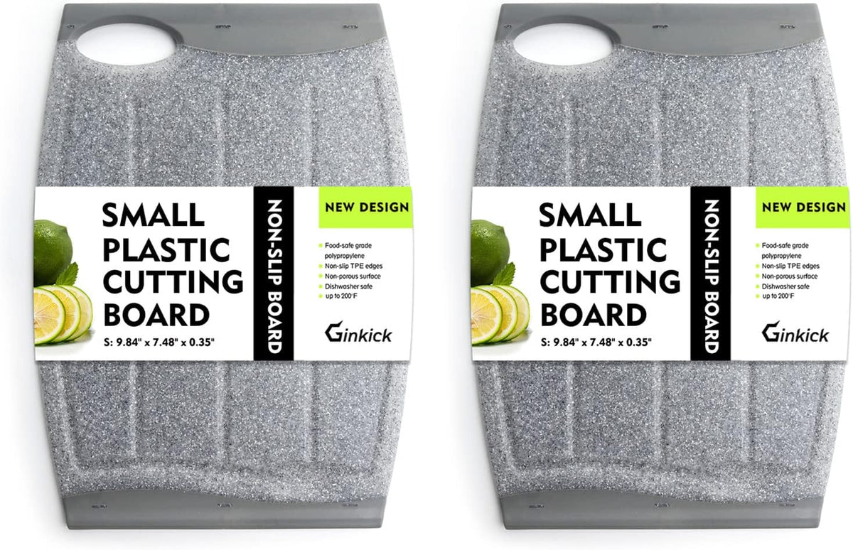 Small Plastic Cutting Board Set of 2 with Multiple Juice Grooves, 9.8" x 7"