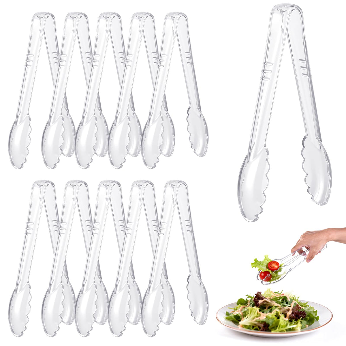 Mwellewm 24 Pc Plastic Tongs for Serving 9 Inch Bulk Reusable or Disposable Tongs Heavy Duty Hard Serving Utensils Set Large Salad Tong for Kitchen Party Food Buffet Appetizer BBQ Event Catering Black