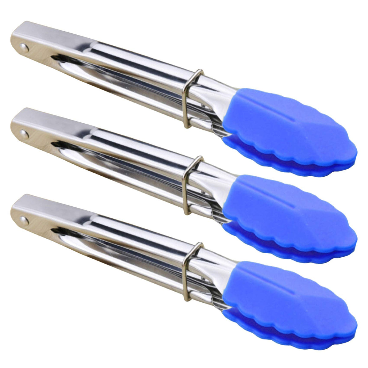 HINMAY Mini Stainless Steel Food Tongs with Silding Rings 7-Inch, Set of 6