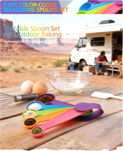 Measuring Spoons Set of 5, Fade-Proof Markings, Color Coded Plastic