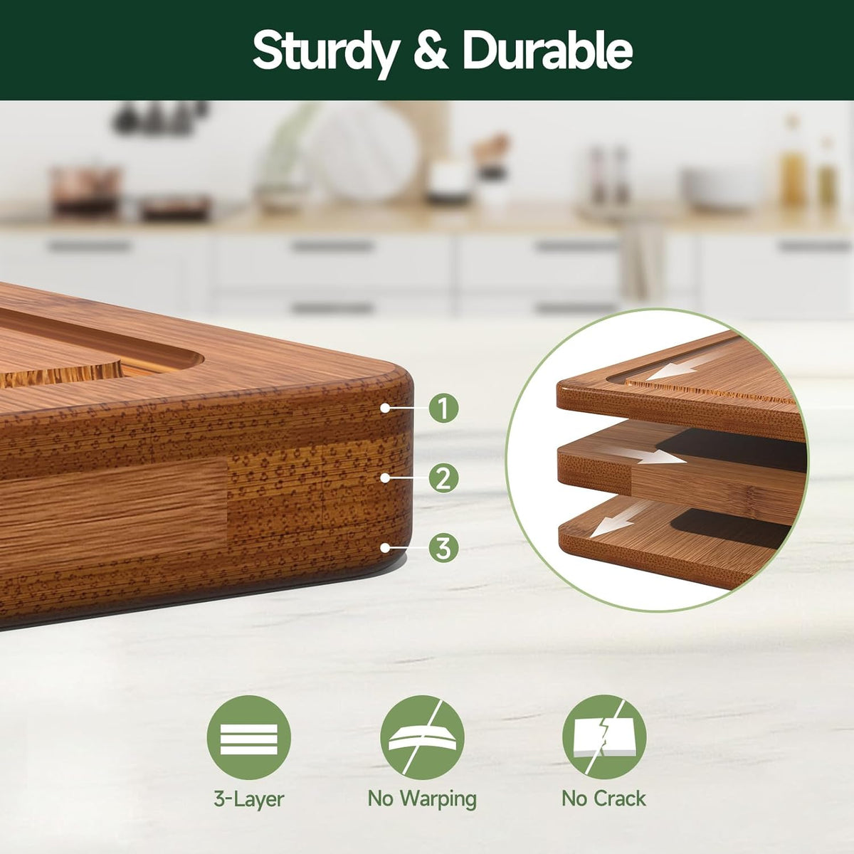 3-Piece Set Deep-Carbonized Bamboo Cutting Board for Kitchen, Carbonized