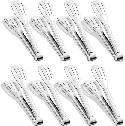 Kitchen Tongs 7 Inch, 8 Pack Stainless Steel Serving Tongs for Cooking Appetizers, Salad, Small Kitchen Tongs for Food, Dishwasher Safe