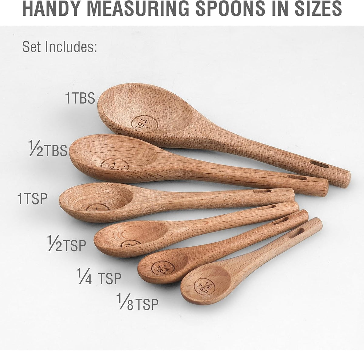 6pcs Measuring Spoons, Natural Beechwood, Gift Set