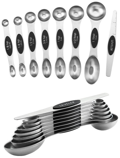 Spring Chef Stainless Steel 8 Magnetic Measuring Spoons Set, Winter Frost