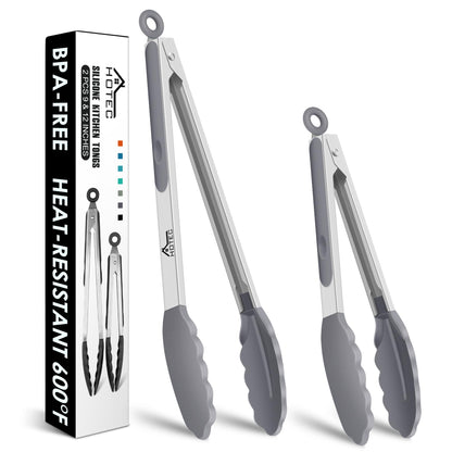 HOTEC Stainless Steel Kitchen Tongs with Silicone Tips, Set of 3-7",9" &12"