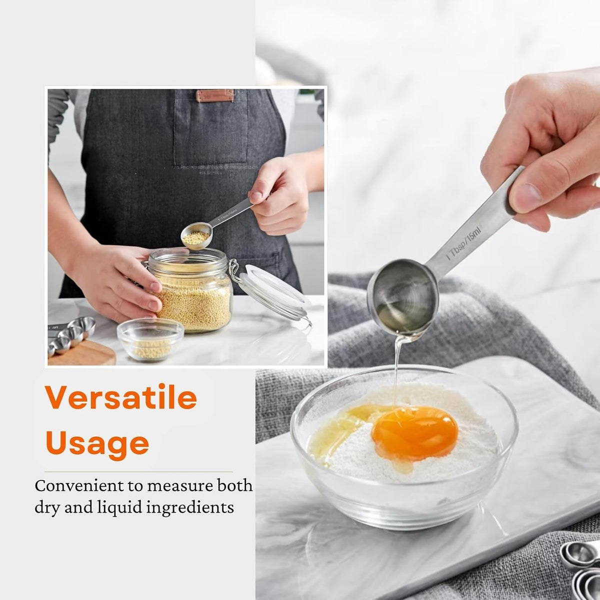 14PCS Measuring Spoons Set, 1 tbsp, 1/2 tbsp, and 1-1/16tsp Stainless Steel Measuring Spoons for Cooking Baking Spice Jars and Liquid Ingredients