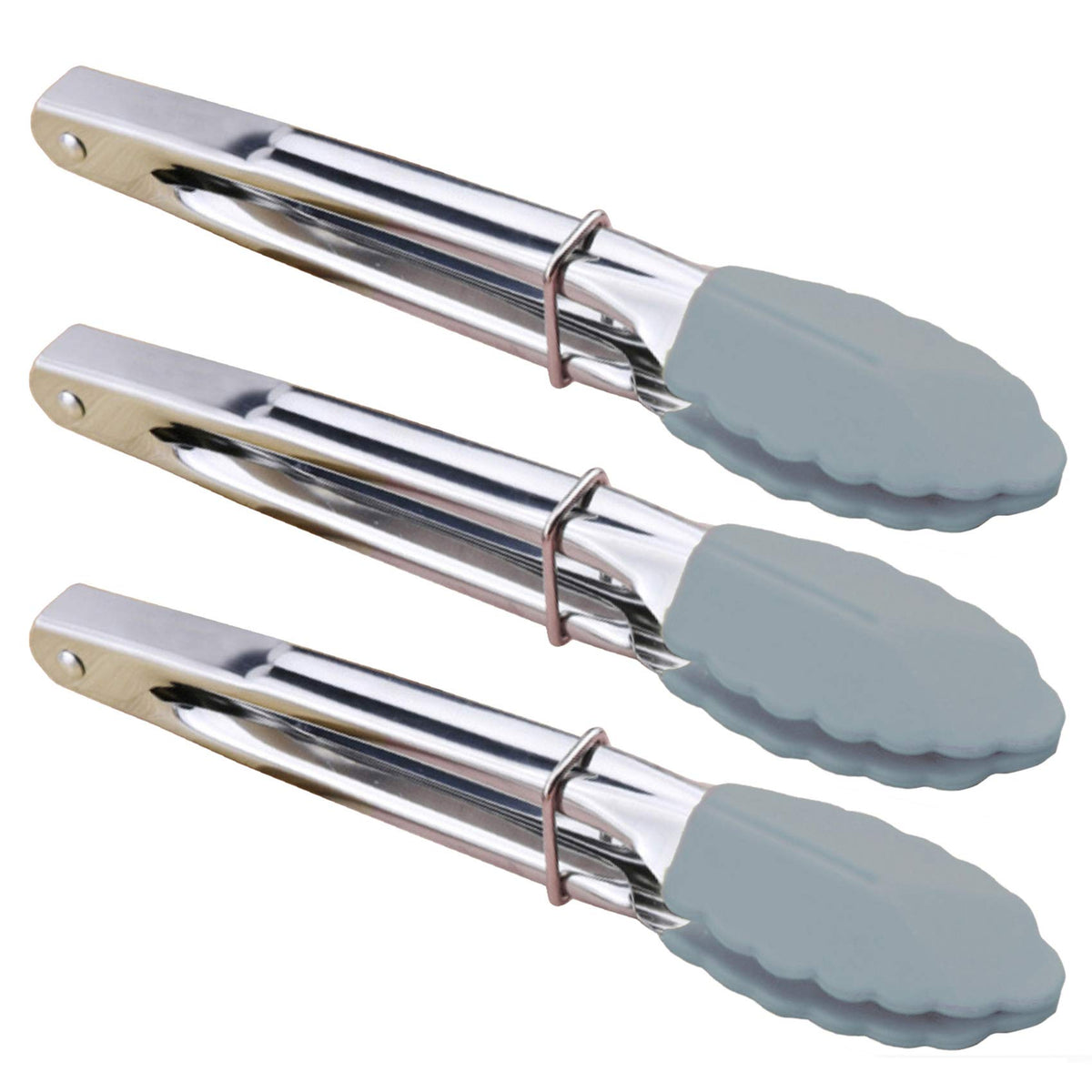 HINMAY Small Tongs with Silicone Tips 7-Inch Mini Serving Tongs, Set of 6