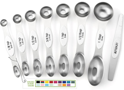 Spring Chef Stainless Steel Magnetic Measuring Spoons Set of 8, Pastel