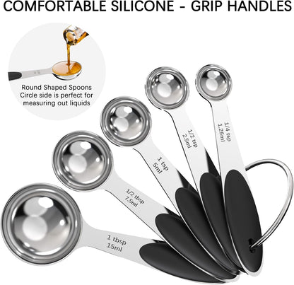 TILUCK Stainless Steel Measuring Cups and Spoons Set with Silicone Handle – Nesting Design for Space-Saving, Heavy Duty & Dishwasher Safe for Dry/Liquid Ingredients, Cooking & Baking (10)