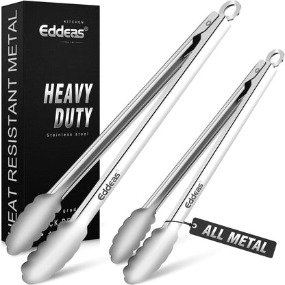 2 PCS 12 Inch Tongs for Cooking Heavy Duty All Metal Kitchen Tongs