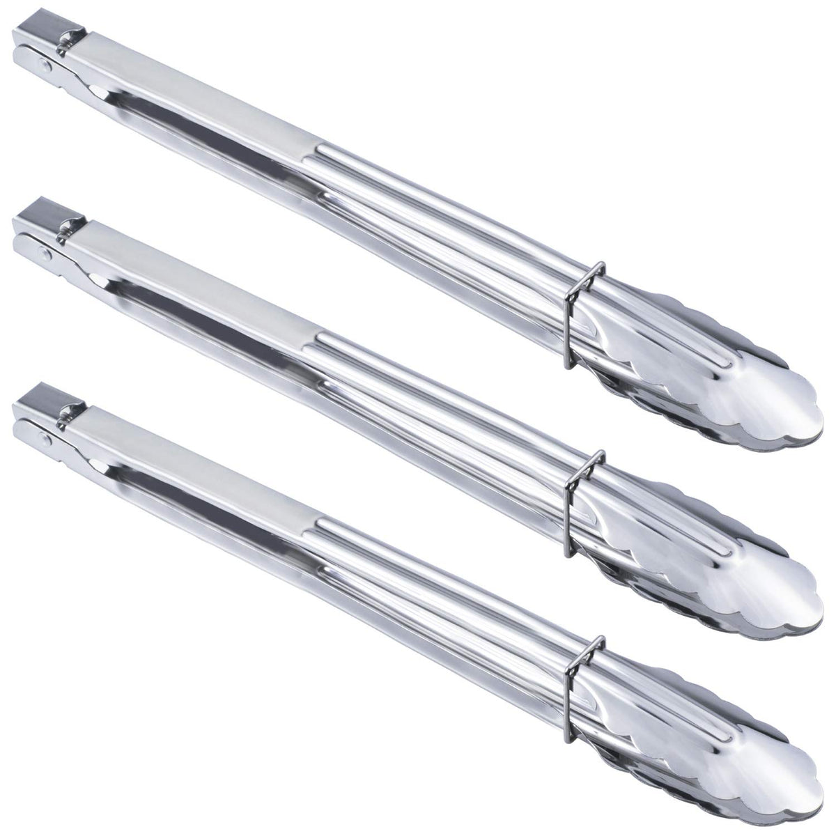 HINMAY Stainless Steel Serving Tongs Grilling Tongs for Cooking Camping Barbecue (12-Inch 3 Pieces)