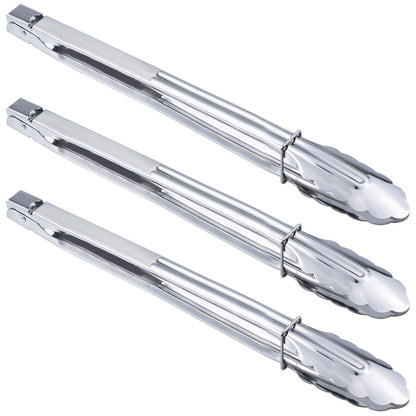 HINMAY Stainless Steel Serving Tongs Grilling Tongs for Cooking Camping Barbecue (12-Inch 3 Pieces)