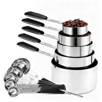 Bopei 10-Pcs Stainless Steel Measuring Cups & Spoons Set, Colorful Handles
