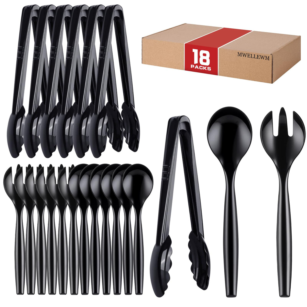 Mwellewm Plastic Serving Utensils Set, Disposable Tongs Spoons for Buffet