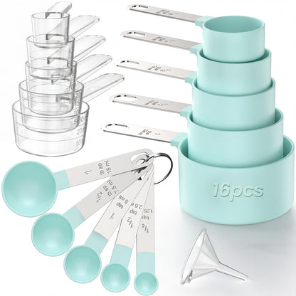 16PCS Measuring Cups and Spoons Set, Measuring Spoon Set with Metric and US Measurements, Fits for Measuring Dry and Liquid - Black