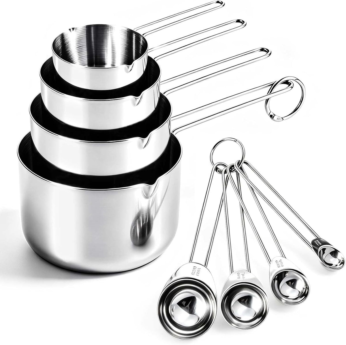 Measuring Cups and Spoons Set 8PCS Silver Stainless Steel