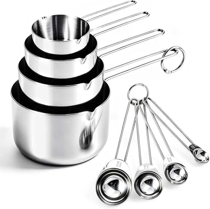Measuring Cups and Spoons Set 8PCS Silver Stainless Steel