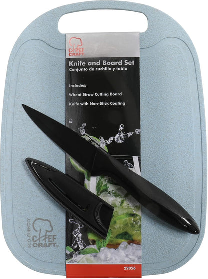 Chef Craft Select Wheat Straw Cutting Board and Knife Set, 10 inch x 7.5 inch, Blue