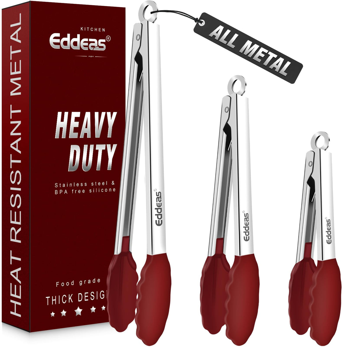 2 PCS 12 Inch Tongs for Cooking Heavy Duty All Metal Kitchen Tongs