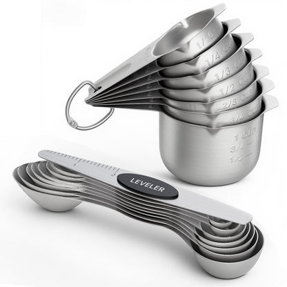 ChefAide Set of 8 Magnetic Measuring Spoons, Stainless Steel, Dual Sided