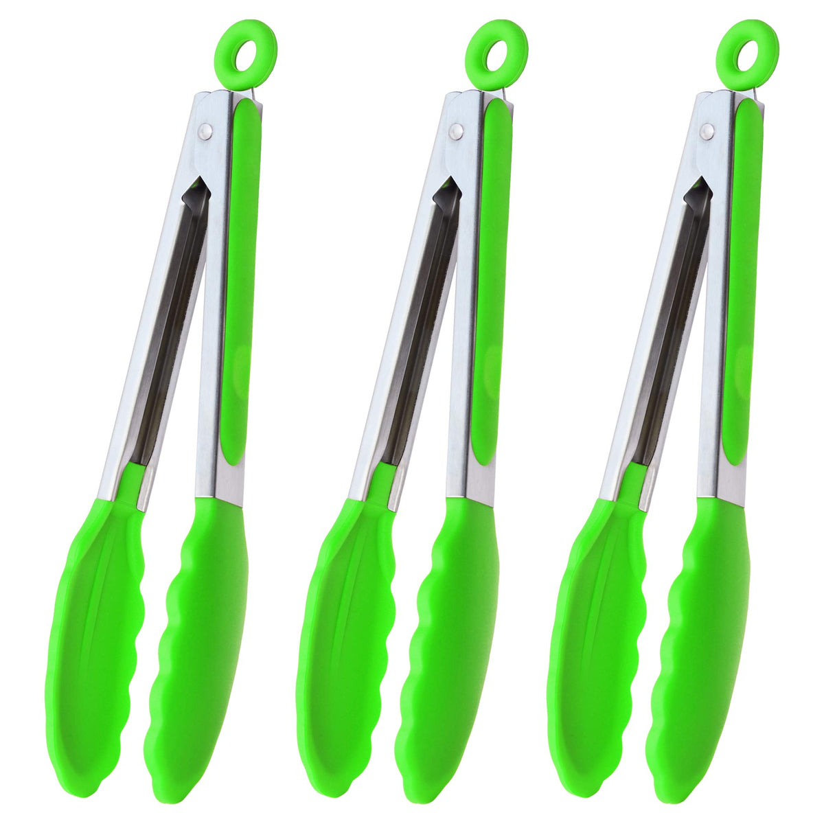HINMAY Serving Tongs 9" Cooking Tongs with Silicone Tips, Set of 3 (Black)