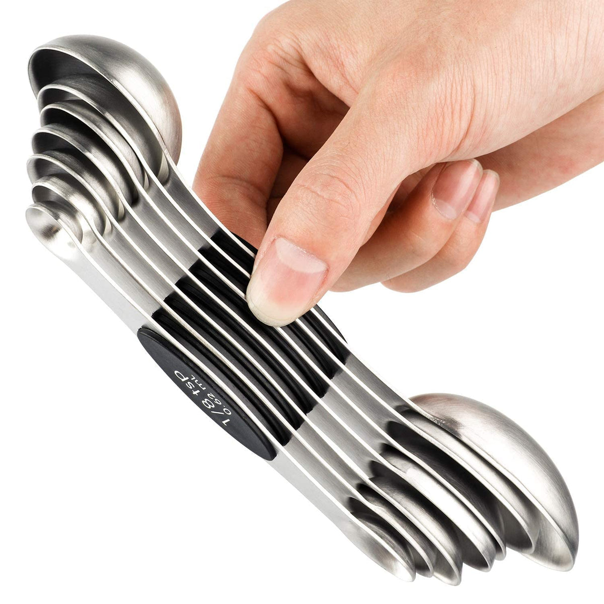 Magnetic Measuring Spoons Set of 7 Stainless Steel Dual Sided Tablespoon