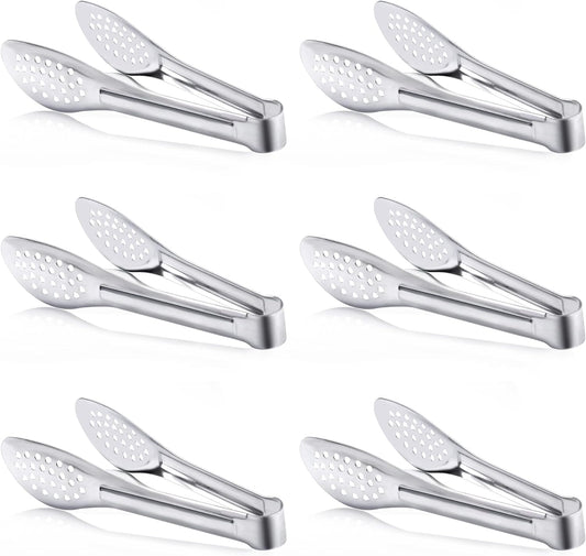 6 Pack Buffet Tongs,Stainless Steel Serving Tongs Serving Utensils 7Inch