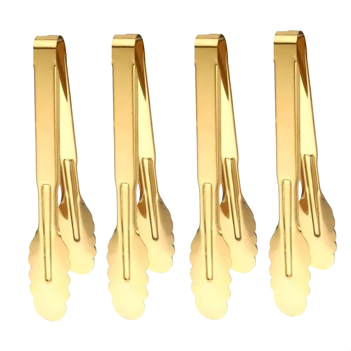4pcs Gold Buffet Tongs with Drip Holes, 9in Kitchen Food Serving Utensils