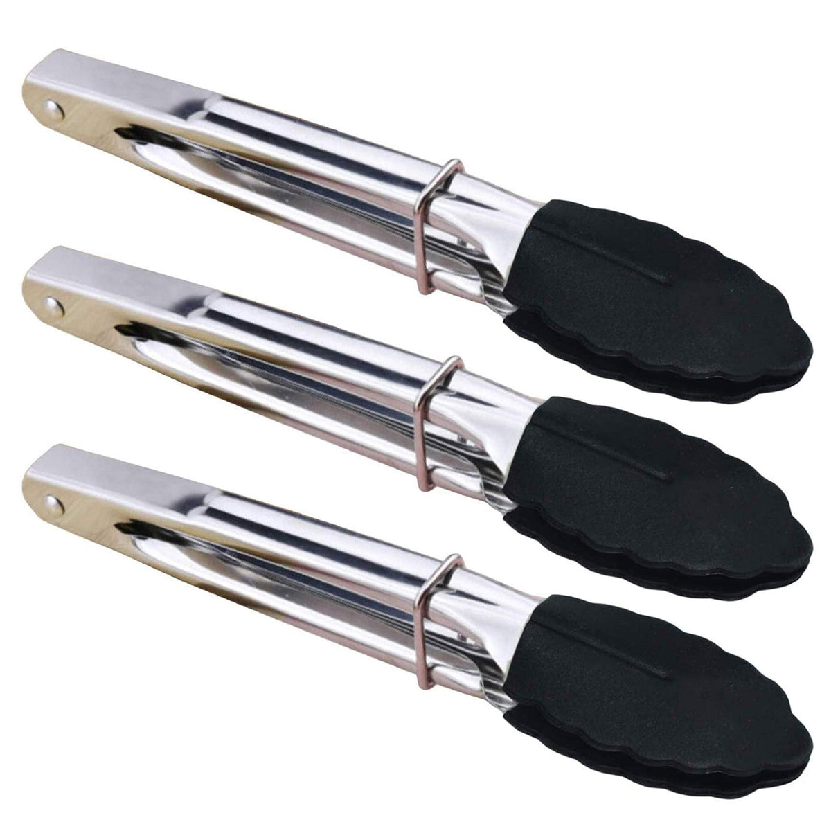 HINMAY Mini Stainless Steel Food Tongs with Silding Rings 7-Inch, Set of 6