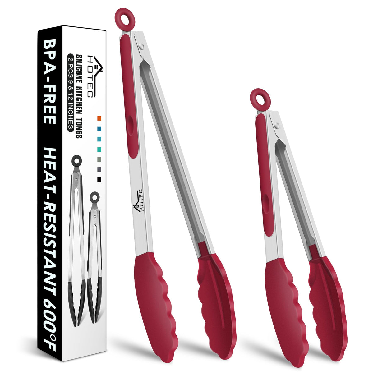 HOTEC Premium Stainless Steel Locking Kitchen Tongs with Silicon Tips, Set of 3-7", 9" and 12" (Gradient Blue)