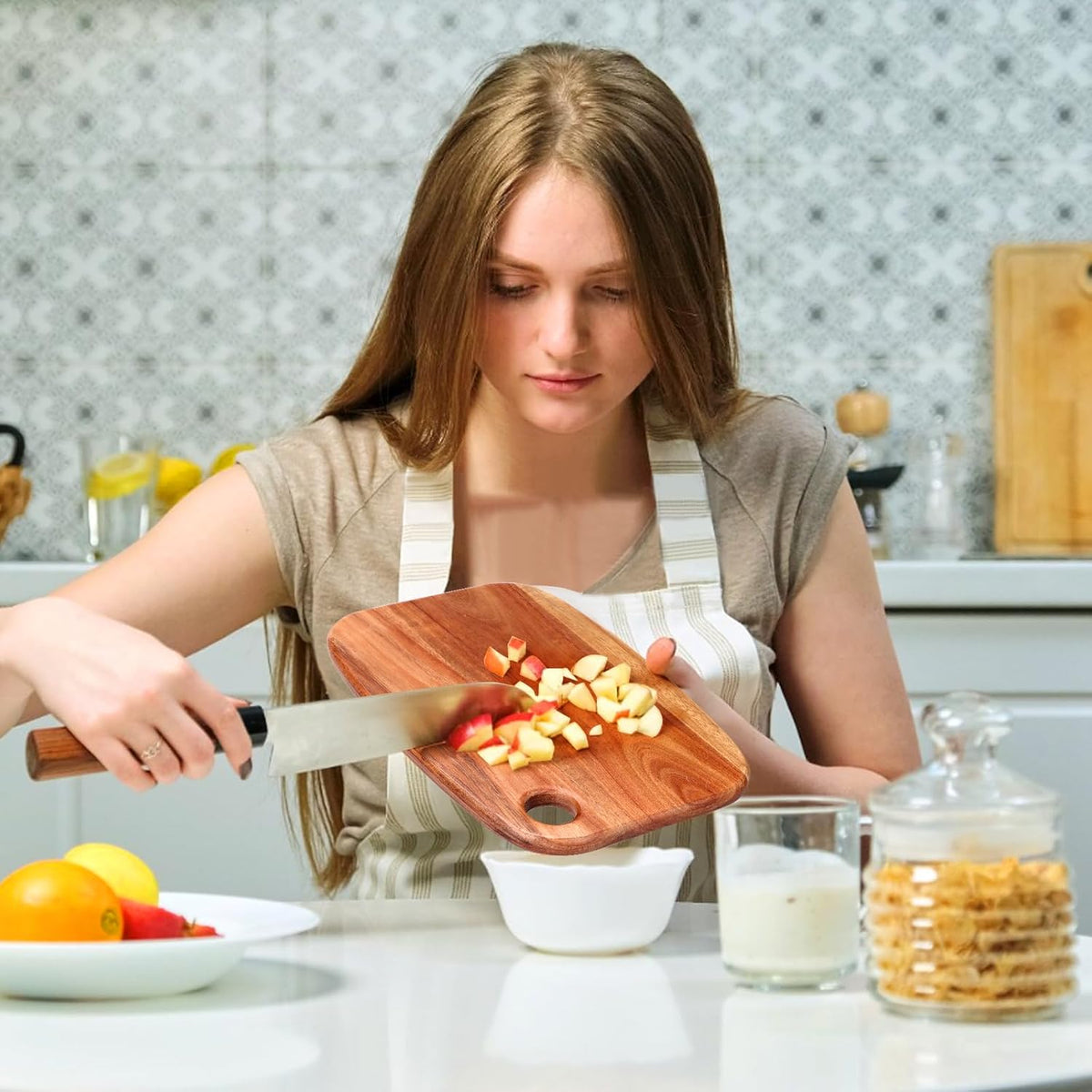 Small Acacia Wood Cutting Boards for Kitchen with Hanging