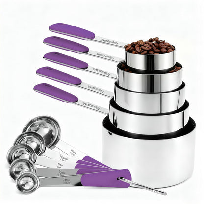 Bopei 10-Pcs Stainless Steel Measuring Cups & Spoons Set, Colorful Handles