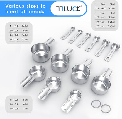 TILUCK Stainless Steel Measuring Cups & Spoons Set,Coffee Scoop Spoon