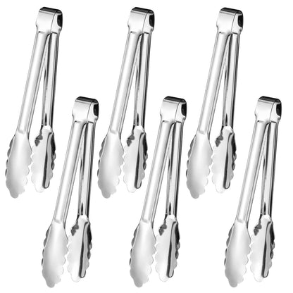 6pcs Stainless Steel Serving Tongs Gold or Silver Plated 9inch Heavy Duty Durable BBQ Clamps Design for Weddings Parties Banquets Buffets Family Gatherings Kitchen Cooking Serving Clip