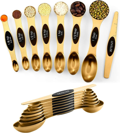 ChefAide Set of 8 Magnetic Measuring Spoons, Stainless Steel, Dual Sided