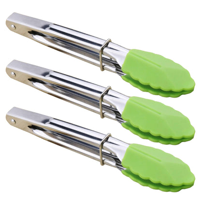 HINMAY Mini Stainless Steel Food Tongs with Silding Rings 7-Inch, Set of 6