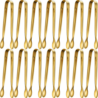 Gejoy 12 Pieces Mini Tongs Stainless Steel Small Sugar Serving Tongs for Charcuterie Board Appetizers Dessert Serving Food Tiny Party Danish Candy(6 Inch,Gold)