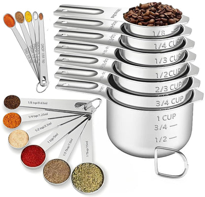 30PCS Measuring Cups and Spoons Set, 7 Nesting Measuring Cups, 18 Measuring Spoons and 5 Mini Spoons, Stainless Steel Kitchen Measuring Set for Dry and Liquid Ingredients, Perfect for Cooking & Baking