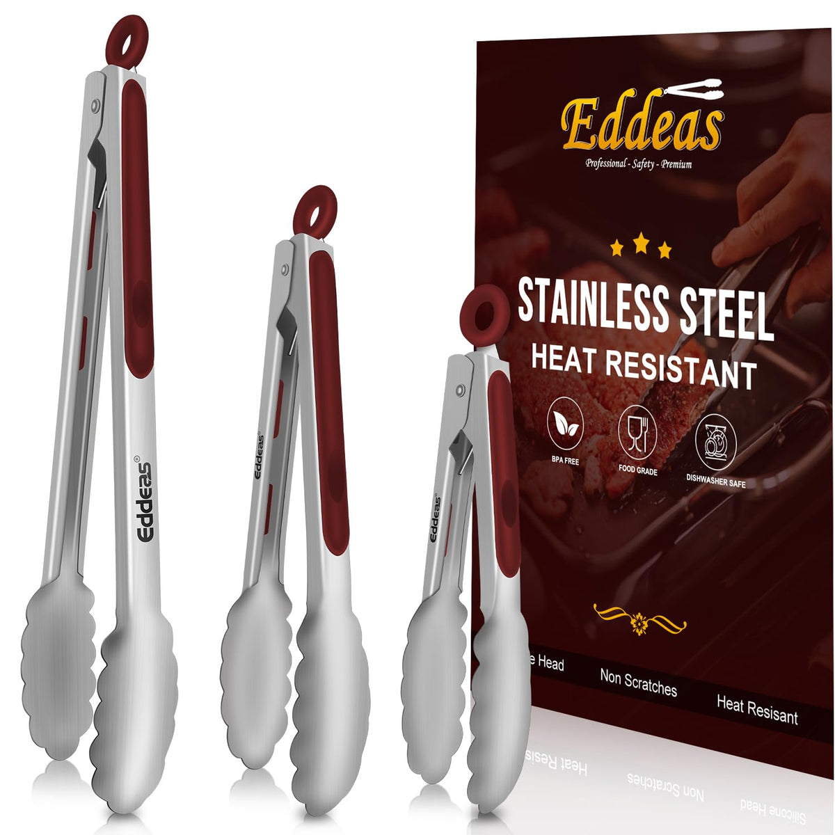 2 PCS 12 Inch Tongs for Cooking Heavy Duty All Metal Kitchen Tongs