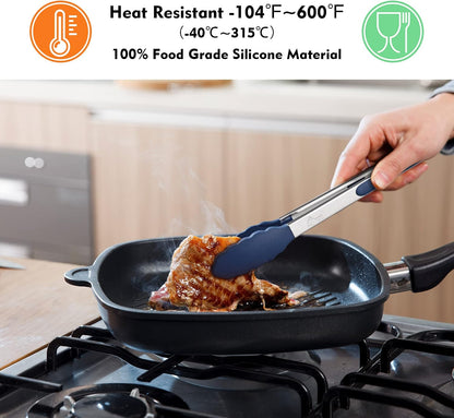 HOTEC Stainless Steel Kitchen Tongs with Silicone Tips, Set of 3-7",9" &12"