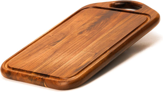 VieWood Acacia Wood Cutting Board with Handle, 13x8 Inch Wooden Board for Kitchen, Serving, Charcuterie and Cheese, Juice Groove, Knife Friendly