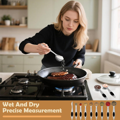 Measuring Spoons,Magnetic Measuring Spoons Set,304 Stainless Steel 7 Single Side Measuring Spoons Set and 1 Leveler with Strong N45 Magnetss,Heavy Duty Metal Kitchen Gadgets for Baking & Cooking