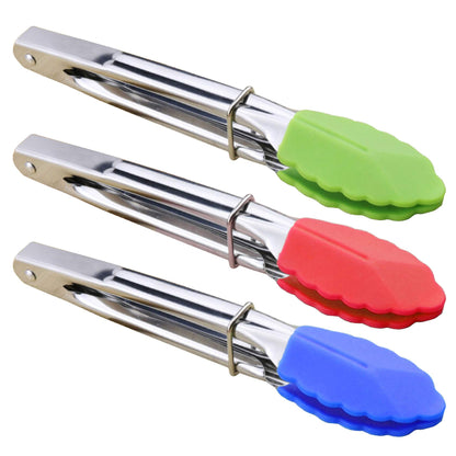 HINMAY Mini Stainless Steel Food Tongs with Silding Rings 7-Inch, Set of 6