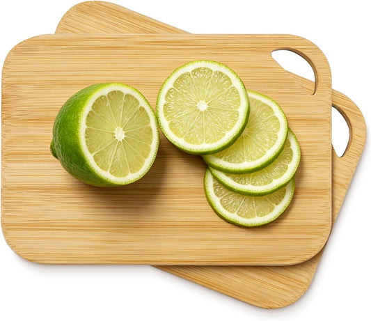 2 Pack Small Cutting Boards for Kitchen 8.6’’ x 6’’, Small Wooden Cutting Board Bamboo, Mini Cutting Board, Easy to Clean, Can be Hung, for Camping Vegetables, Fruit, Bread, Meat, Cheese (BPA Free)