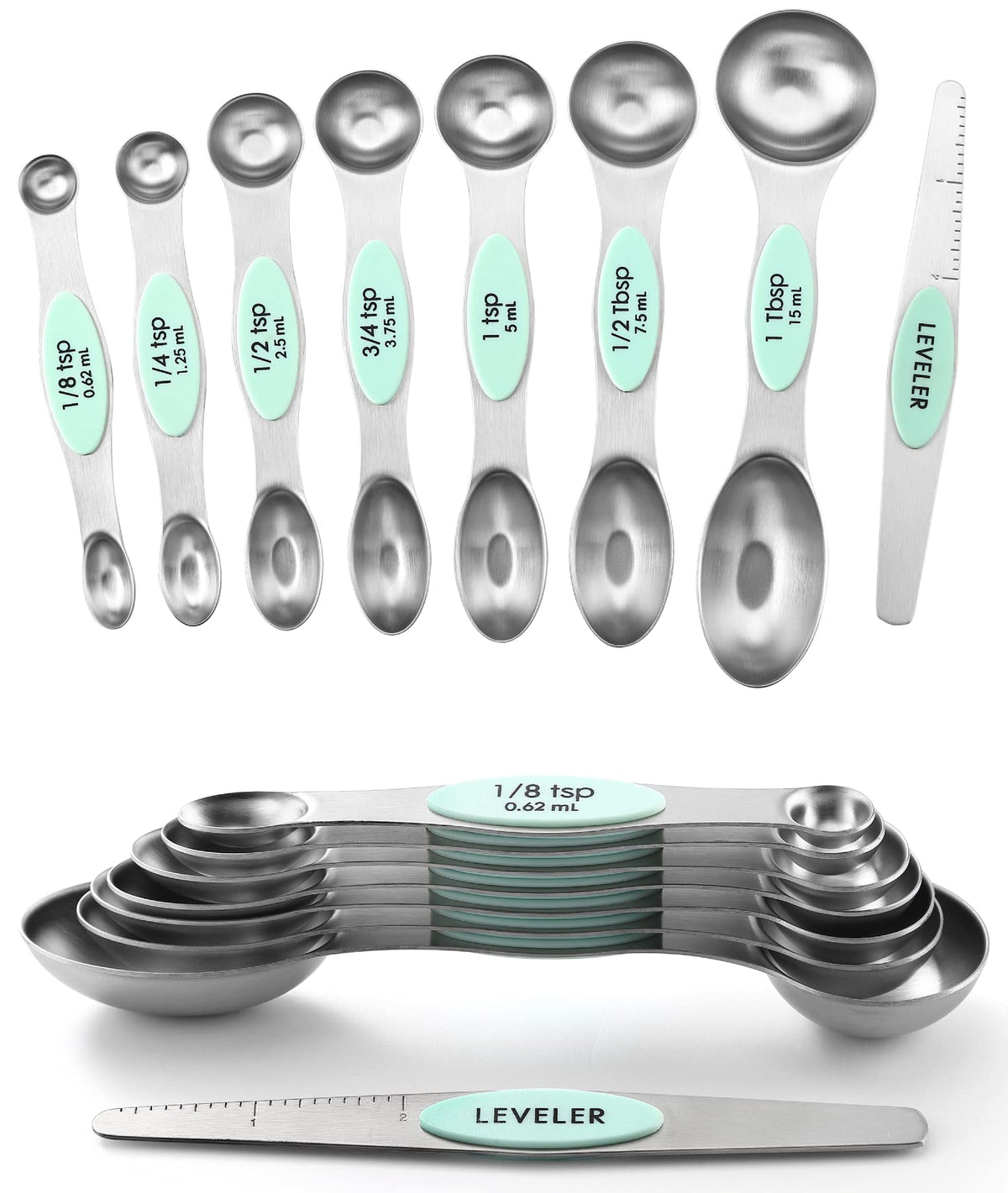 Spring Chef Magnetic Measuring Spoons Set of 8 for Kitchen, Multicolor