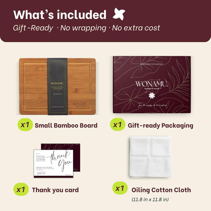 WONAMU Small Bamboo Cutting Board Non Toxic Lightweight & Durable, Gift Set