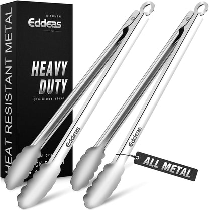 2 PCS 12 Inch Tongs for Cooking Heavy Duty All Metal Kitchen Tongs